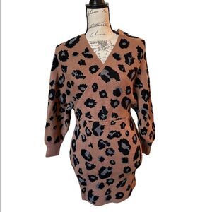 Petal Roz brown animal print mini sweater dress size medium